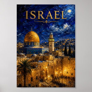 Israel: Night Glow Jerusalem Art Souvenir Poster