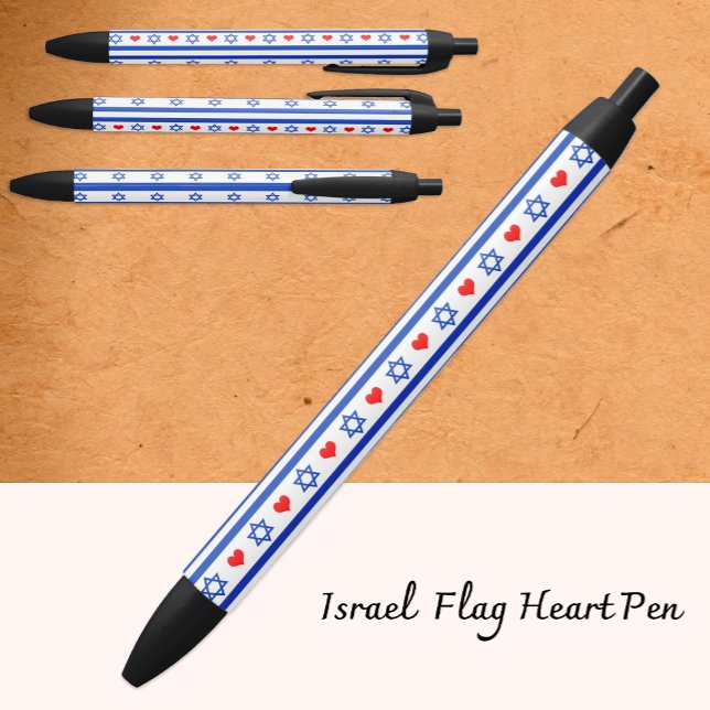 Israel pen, Israeli Flag with Red Hearth Black Ink Pen (Creator Uploaded)