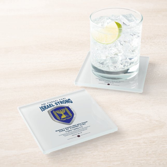 Israel Strong – Am Yisrael Chai Glass Coaster (Angled)