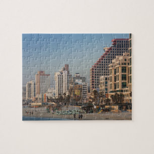 Israel, Tel Aviv, beachfront, hotels, dusk Jigsaw Puzzle