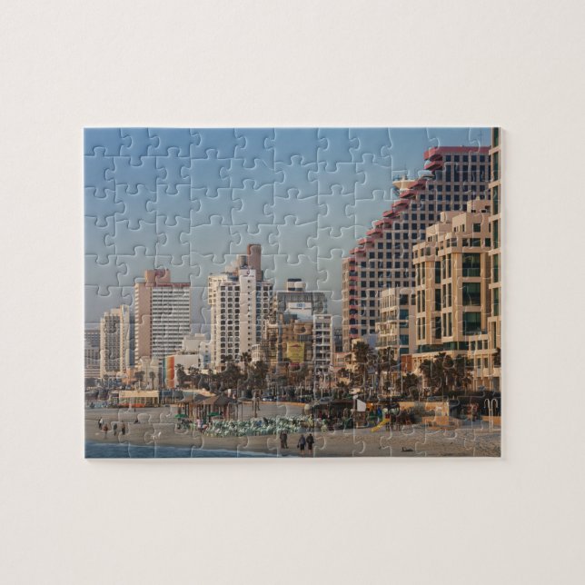 Israel, Tel Aviv, beachfront, hotels, dusk Jigsaw Puzzle (Horizontal)