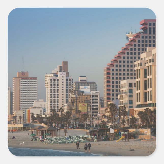 Israel, Tel Aviv, beachfront, hotels, dusk Square Sticker (Front)