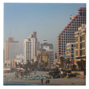 Israel, Tel Aviv, beachfront, hotels, dusk Tile