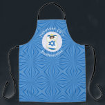Israeli Angel Hanukkah Flag Blue Personalised Apron<br><div class="desc">Personalised all over print apron for Hanukkah features an angel dressed in the Flag of Israel.. The angel is found inside a white fractal circle of squiggly squares with a background of blue squiggly squares. Add your own text, if you wish. Personalise with a name, holiday, and year. Fun housewarming...</div>