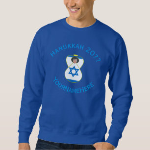 Israeli Angel Hanukkah Flag Blue Personalised Men Sweatshirt