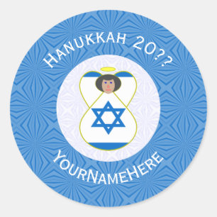 Israeli Angel Hanukkah Flag Personalised Classic Round Sticker