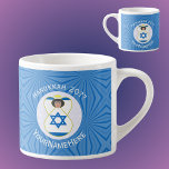Israeli Angel Hanukkah Flag Personalised Espresso Cup<br><div class="desc">Personalised espresso to help you celebrate Hanukkah with this angel dressed in the Flag of Israel. This Israeli angel flies in the centre of a white, fractal, circle of squiggly squares set in a background of blue squiggly squares. Add your name, or the name of someone else, if giving as...</div>