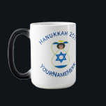 Israeli Angel Hanukkah Flag Personalised Magic Mug<br><div class="desc">Personalised classic morphing mug to help you celebrate Hanukkah with this angel dressed in the Flag of Israel. Add your name, or the name of someone else, if giving as a gift, to personalise. Add a year and holiday, too. Designed to augment your Hanukkah decor this holiday season. Design shows...</div>
