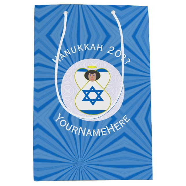 Israeli Angel Hanukkah Flag Personalised  Medium Gift Bag (Front)