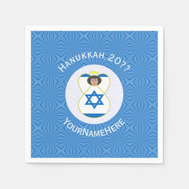 Israeli Angel Hanukkah Flag Personalised  Napkin (Front)