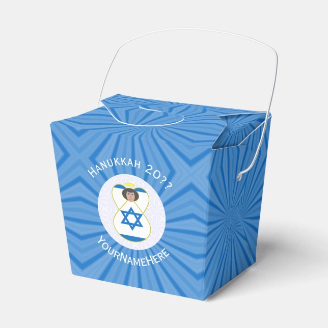 Israeli Angel Hanukkah Flag Personalised Take Out Favour Box (Front Side)