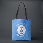 Israeli Angel Hanukkah Flag Personalised  Tote Bag<br><div class="desc">Personalised tote bag shows an angel wearing the flag of Israel for your holiday or Hanukkah toting. The Israeli Flag angel is found inside a white, fractal circle of squiggly squares. The background is a blue fractal squiggly squares. Add your own text or personalise with a name, holiday, and the...</div>