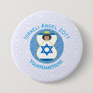 Israeli Flag Angel Blue White Personalised  7.5 Cm Round Badge