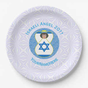 Israeli Flag Angel Blue White Personalised Paper Plate