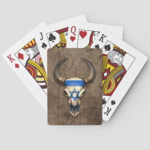 Israeli Flag Bull Skull on Wood Effect Playing Cards