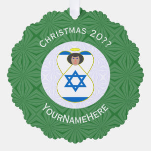 Israeli Flag Christmas Angel Personalised Tree Decoration Card