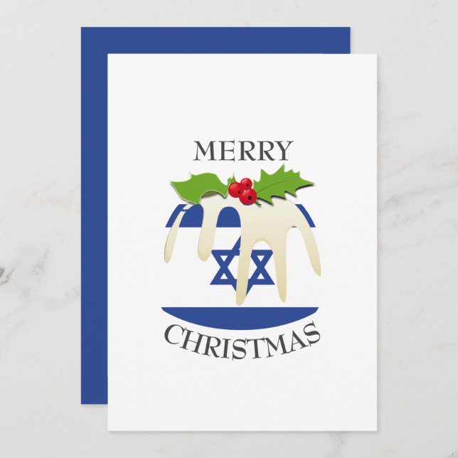 ISRAELI FLAG | Christmas Pudding | Festive Holiday Card (Front/Back)