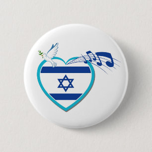 Israeli flag - music - peace - love, 6 cm round badge