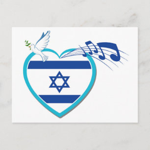 Israeli flag - music - peace - love, postcard