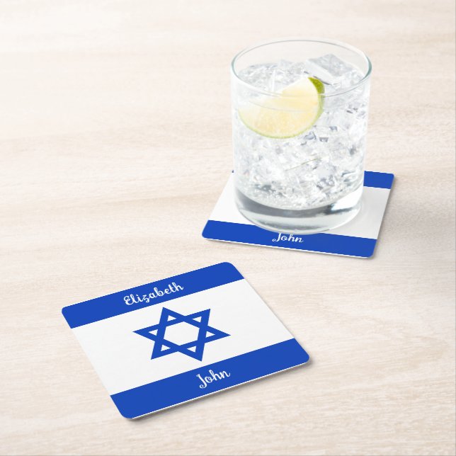 Israeli Flag Personalised Square Paper Coaster (Insitu)