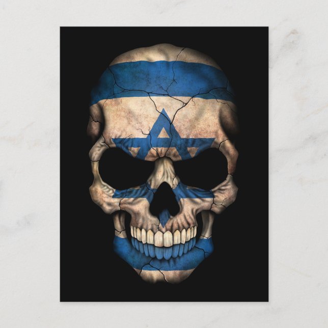 Israeli Flag Skull on Black Postcard (Front)