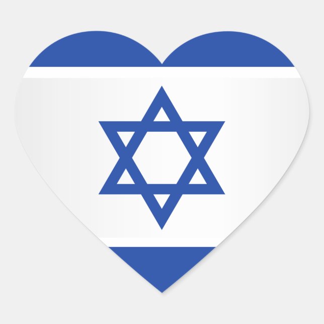 Israeli Flag Star of David Blue on White Heart Sticker (Front)