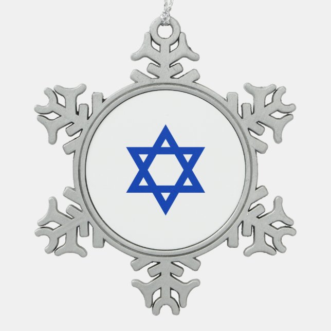 Israeli Star of David Snowflake Pewter Christmas Ornament (Front)