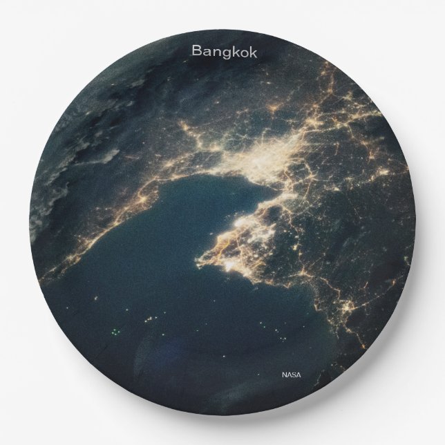  ISS Photo Bangkok at Night, NASA, Paper Plate (Front)