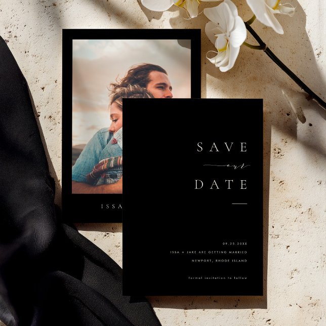 ISSA Black Elegant Save the Date Invite with Photo (Creator Uploaded)