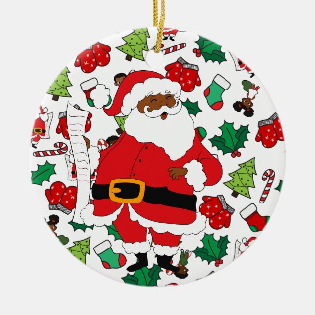 Issa Black Santa Christmas Ceramic Ornament (Front)