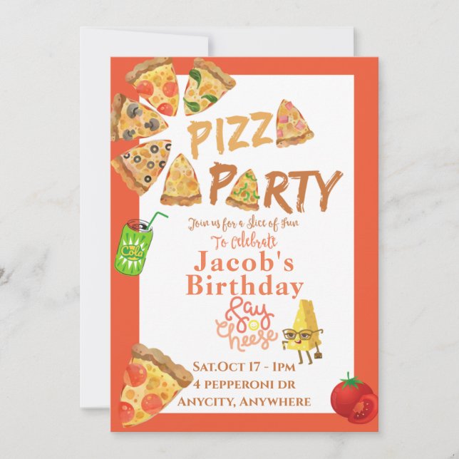 Issa Pizza Party Invitation Card (Front)