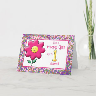 Ist Birthday cute Pink Flower and Card