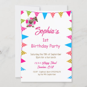 Ist Birthday Cute Pink Kids Giraffe Flag Bunting Invitation