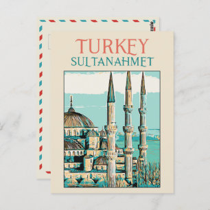 Istambul Blue Mosque illustration Turkey Postcard