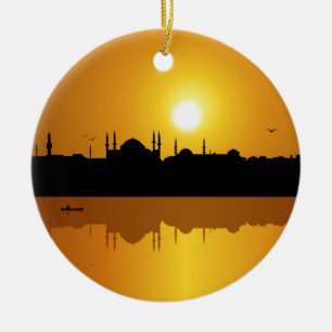 Istanbul and sunset ceramic tree decoration