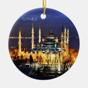 Istanbul Blue Mosque Night Scenery Premium Travel  Ceramic Ornament
