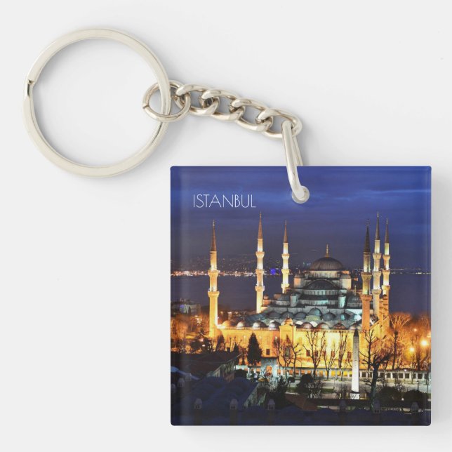 Istanbul Blue Mosque Night View Scenery Turkey Key Ring (Front)