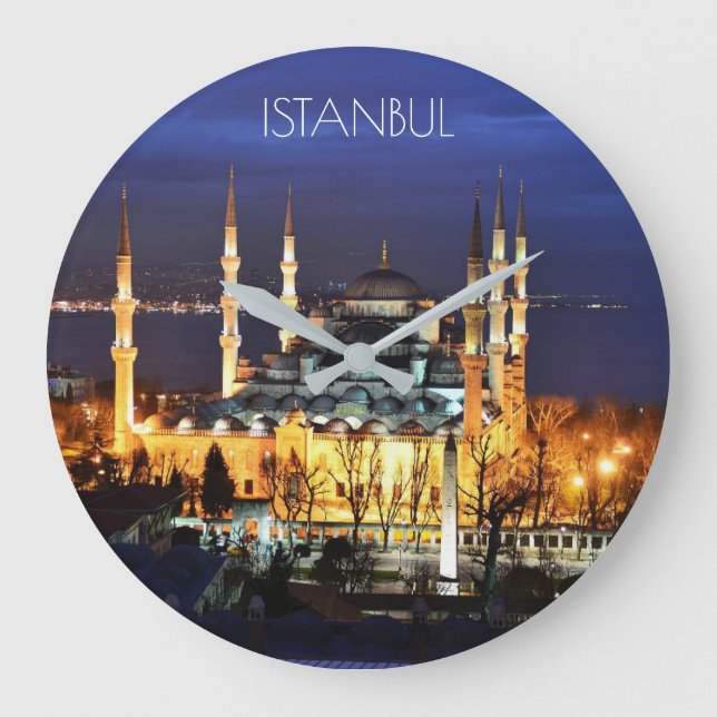 Istanbul Blue Mosque Night View Scenery Turkey Large Clock (Front)