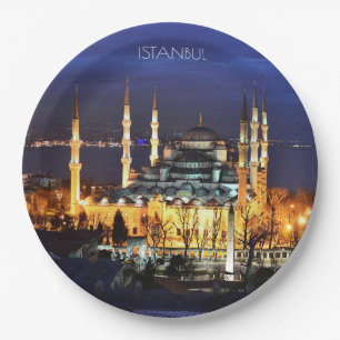 Istanbul Blue Mosque Night View Scenery Turkey Paper Plate