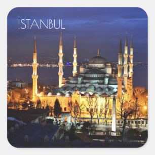 Istanbul Blue Mosque Night View Scenery Turkey Square Sticker