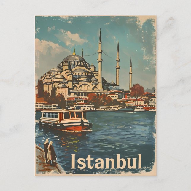 Istanbul Blue Mosque Vintage Postcard (Front)