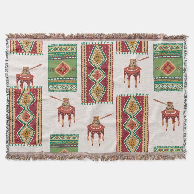 Istanbul Carpets Coffee: Vintage Pattern Throw Blanket (Front)