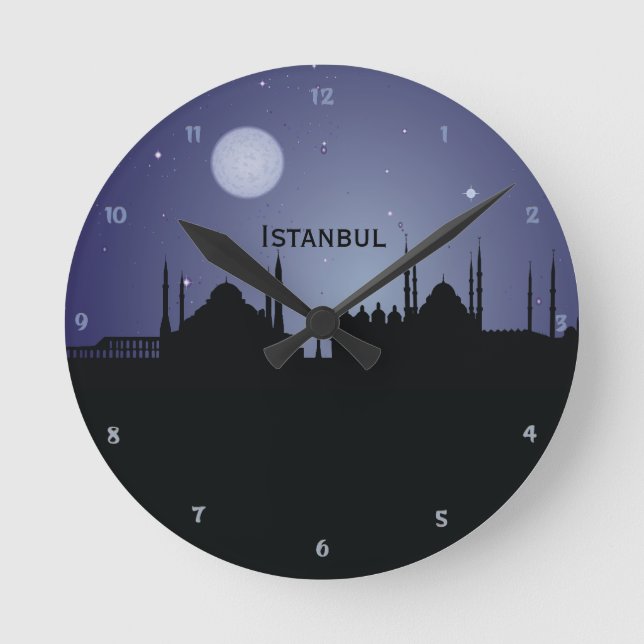 Istanbul CityScape Night Silhouette Wall Clock (Front)