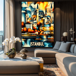 Istanbul Cubist Harmony – Geometric Cityscape Art Poster
