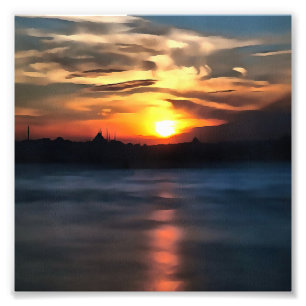 Istanbul Skyline Against Beautiful Sunset Photo Print