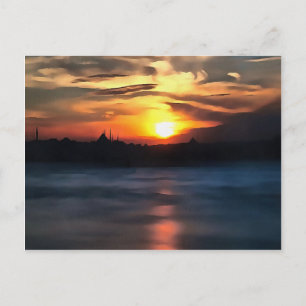 Istanbul Skyline Against Beautiful Sunset Postcard