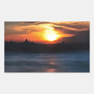 Istanbul Skyline Against Beautiful Sunset Rectangular Sticker