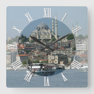 Istanbul, Sultan Ahmed, boats, Turkey Square Wall Clock