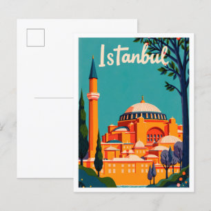 Istanbul Turkey Art Vintage Illustration Travel Postcard