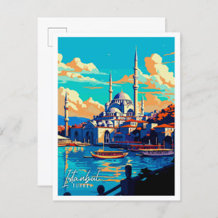 Istanbul Turkey Art vintage travel illustration Postcard